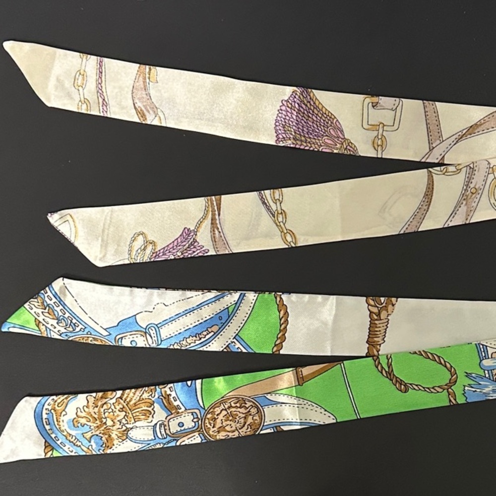 Elegant Cream & Green and Cream & Purple Silk Scarf. Unbranded. Both Included.